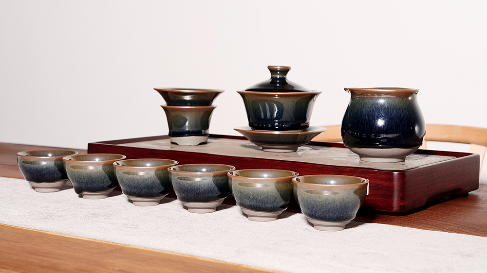 周建平作品-蓝毫茶具套组